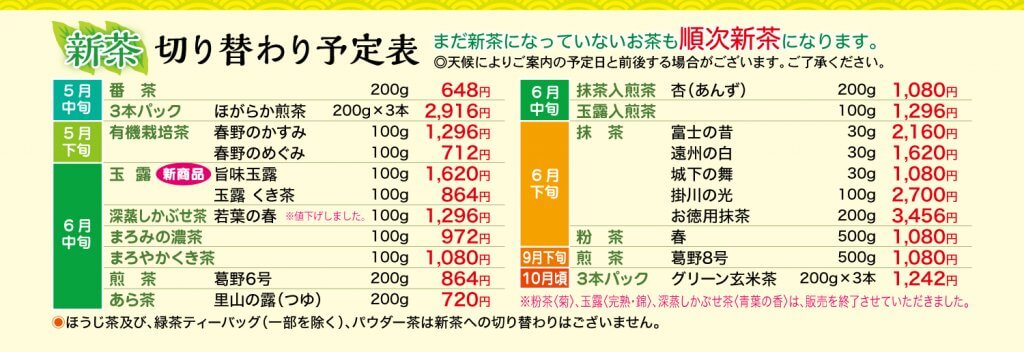 初夏号の商品をアップいたしました。※新茶の切り替わりについて